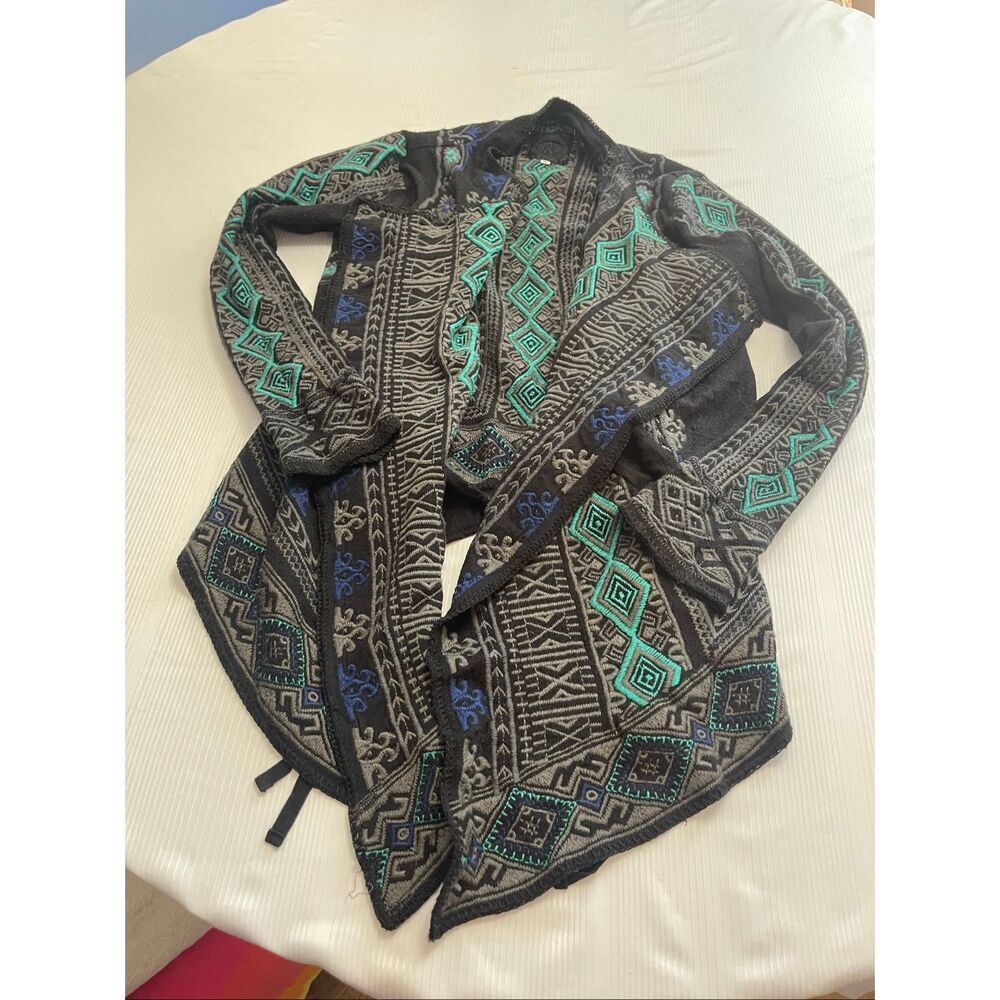 Johnny Was Biya Black Floral Embroidered Cardigan Jacket Size Medium